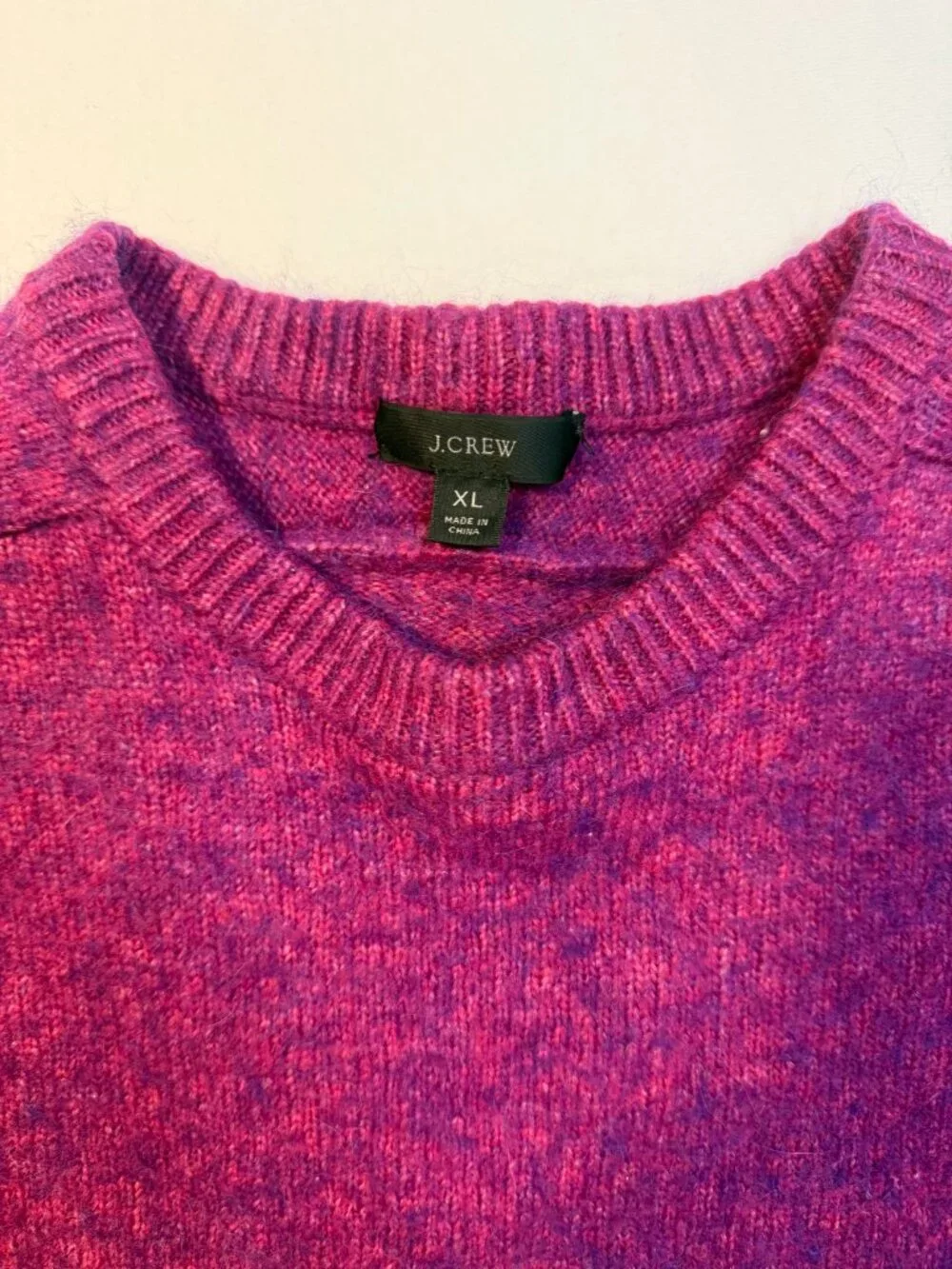 J.Crew Wool Blend Marled Space Dye Crewneck Sweater Purple Magenta Pink XL Cozy